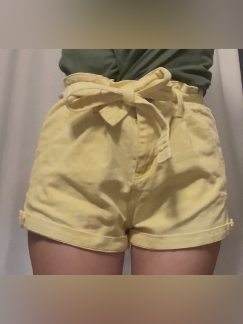 No Boundaries Yellow High-Waist Paper Bag Style Shorts